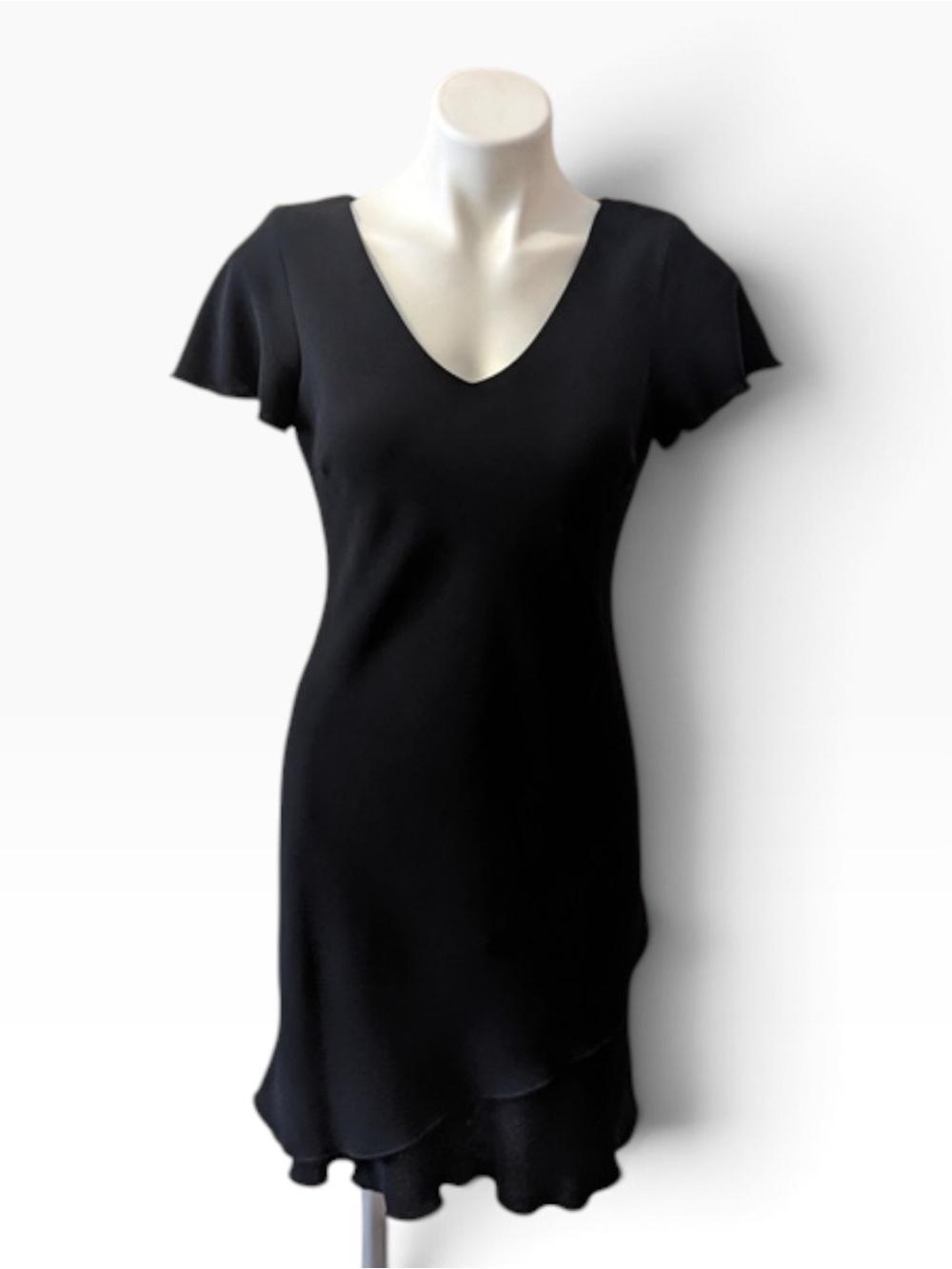 SL Fashions Black V-Neck Flutter Sleeve Layered Hem Midi Dress